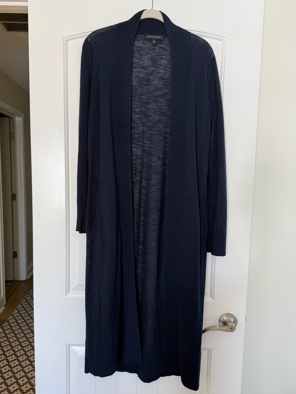 Banana Republic Navy Long Open-Front Lightweight Linen Maxi Cardigan